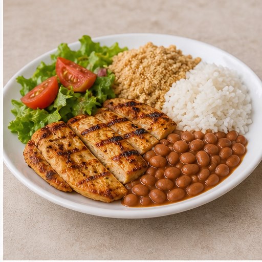 Frango Grelhado com Arroz e Feijao